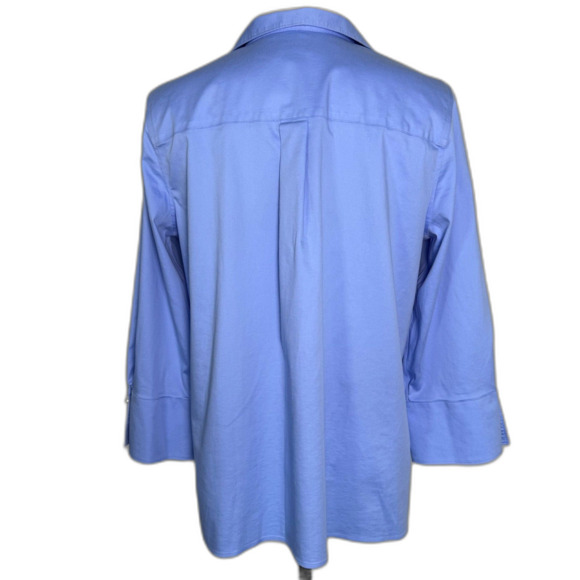 Chico's No Iron Chic Stretch Sz 3 (16) Blue Collared Tunic Large Pearl Buttons - Picture 2 of 12